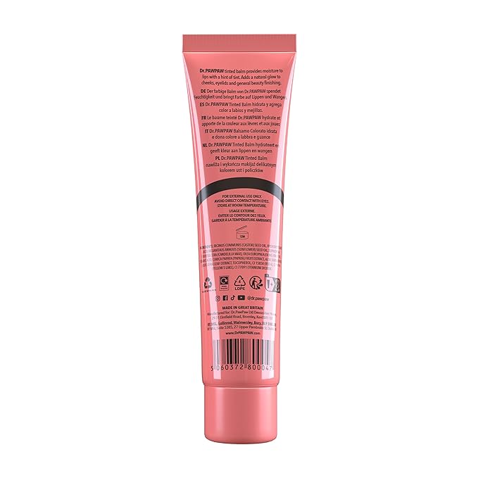 Dr. PawPaw Multipurpose Soothing Tinted Balm - Lip Balm for Lips, Cheeks, Eyes – Tinted Lip Balm - Lip Moisturizer with Pawpaw - Peach Pink - 0.84 oz