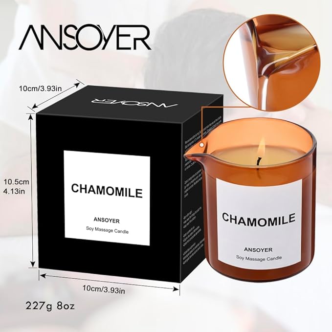 ANSOYER Massage Oil Candle| Massage Oil for Massage Therapy| Massage Lotion Candle| 8 OZ| Amazing Gift for Men or Women (Chamomile)