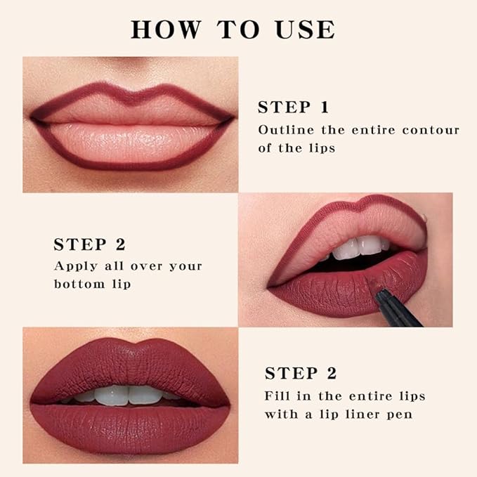 Kaely 3Pcs Mocha Beige Orchid Longwear Liquid Lip Liner Waterproof, 24 Hour Long Lasting Lip Liner Stain Marker Pen, 2-in-1 Matte Semi Permanent Lipliner & Lipstick, 03+07+08