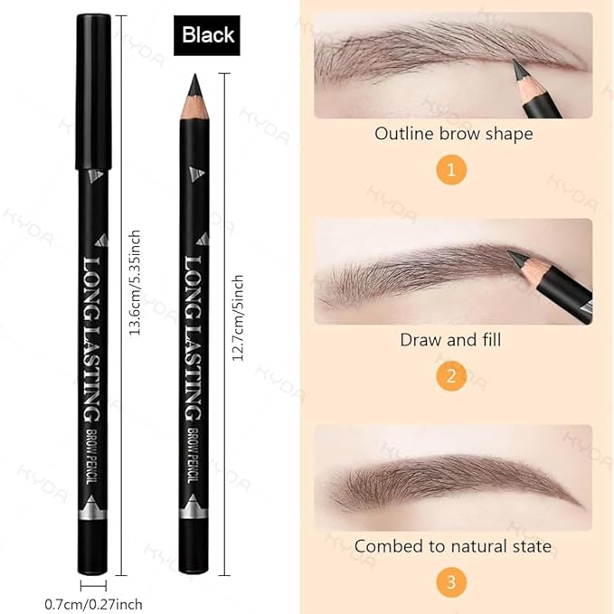 Ownest 6 Pcs Black Eyebrow Pencil Set, Wooden Eyebrow Pen for Women, Waterproof Long Lasting Brow and Eyeliner Pencil With Brush, Beginner Makeup Brow Pencil, Natural Eyes Brow Makeup Pen