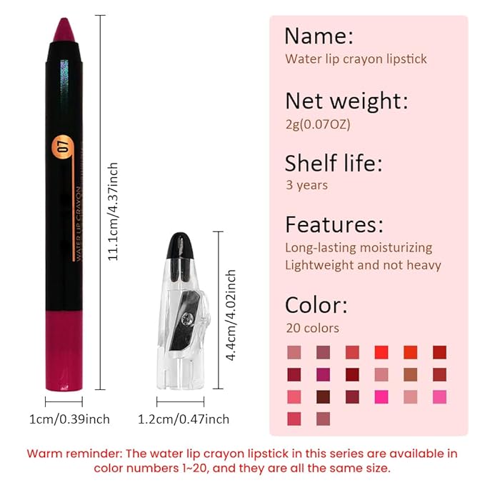 Purple Red Matte Lip Liner Crayon with Sharpener - Waterproof Smudgeproof Long-Wear Lip Pencil, Creamy Pigmented Lip Crayon for Women, 12HR Stay Silky Velvet Lip Liner 07#