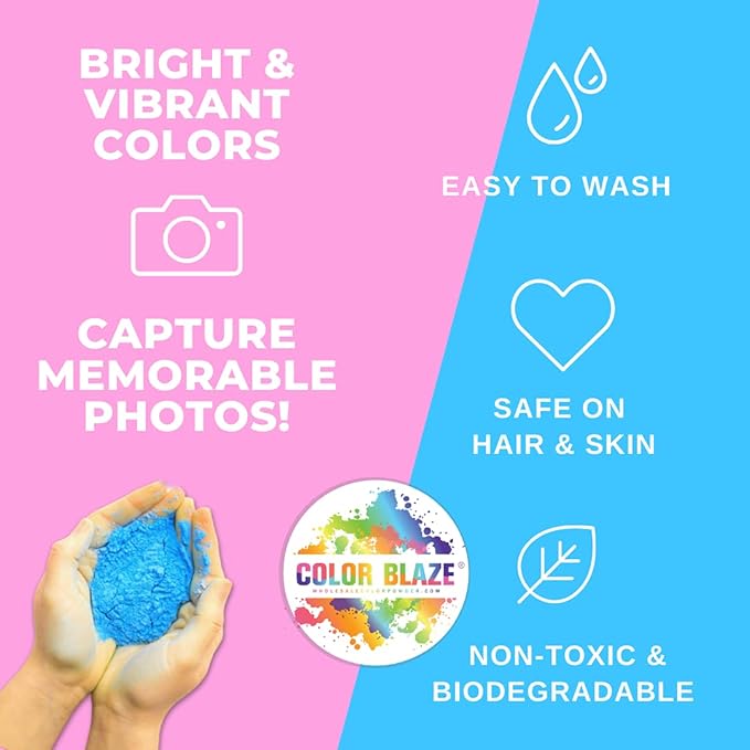 Color Blaze Baby Gender Reveal Color Powder Packets - 75 g Each - 25 Packs of Blue Colored Powder for Boy - for Car & Motorcycle Burnout, Exhaust, Color Toss, Photoshoot, Party & Festival - Blue