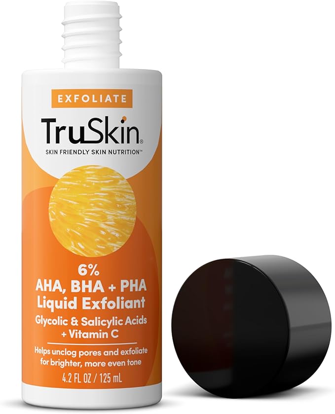 TruSkin BHA Liquid Exfoliant & Toner – PHA AHA BHA Gentle Exfoliator with Salicylic & Glycolic Acid, Vitamin C – Improve Appearance of Tone & Texture, Unclog & Minimize Look of Pores, 4.2 fl oz