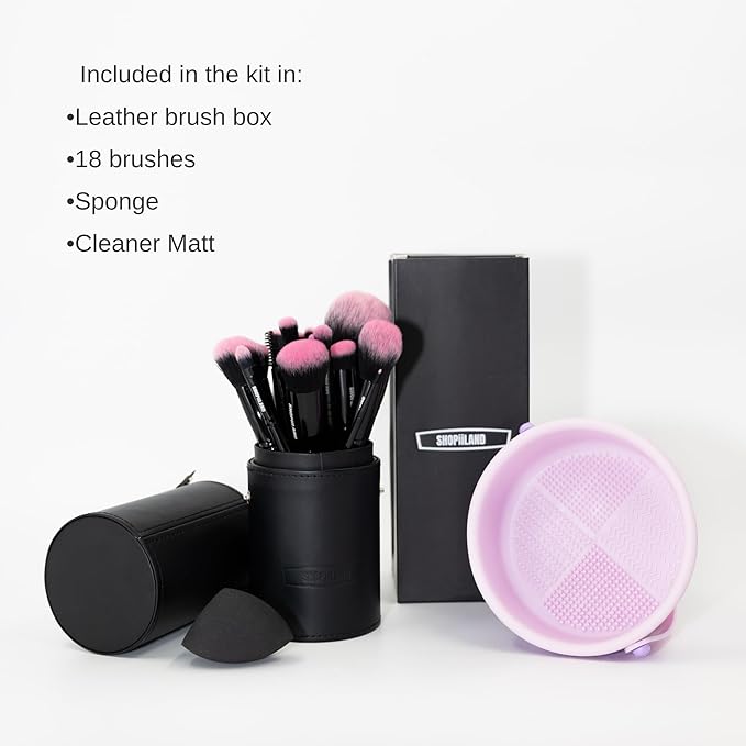 18-Piece Vegan Makeup Brush Set – Black & Pink Case, Soft Synthetic Bristles, Cruelty-Free, Ideal for Liquid, Powder, Cream & Bronzer; Includes Kabuki, Blender, Blush & Eyeshadow Brushes