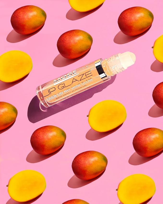 MODE Lip Glaze Flavored Lip Gloss ALPHONSO MANGO Flavor Roll On Sweet Wet Delicious Nourishing Shine, Hydrating Moisturizing Natural Skincare Fruit Oils