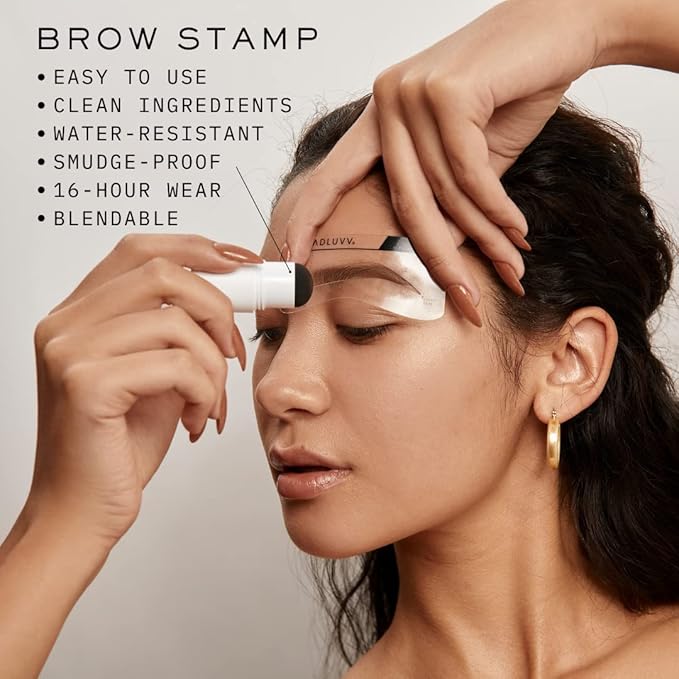 MADLUVV Brow Stamp Kit with Brow Stencils – Easy Eyebrow Shaper for Natural-Looking Brows – Popular Eyebrow Stencil Kit Used by Professionals – 9 Shapes, Spoolie, Travel Bag & Stamp (Dark Brown)