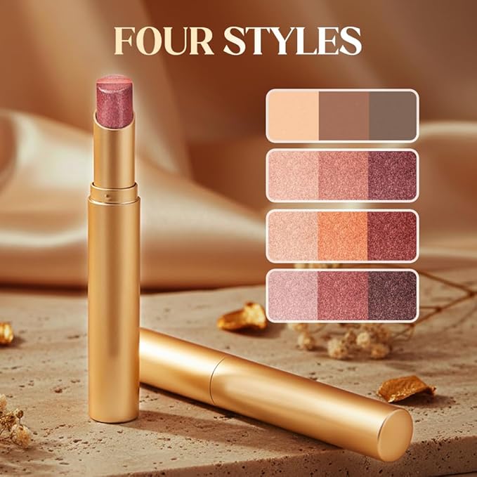 3 Color Eyeshadow Stick, Gradient Cream Eye Shadow Makeup, Waterproof Glitter Highlighter Stick, Portable Long Lasting Glitter Shadow for Women (Matte Earth)