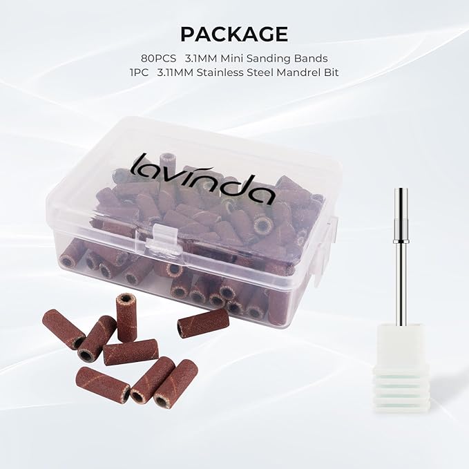 Lavinda Sanding Bands for Nail Drill with 3.1mm Mandrel Bit, 80 Piece Set Mini Small Sanding Bands Nail Drill Bits for Acrylic Nails Gel Manicures and Pedicures (120 Grit, Brown)