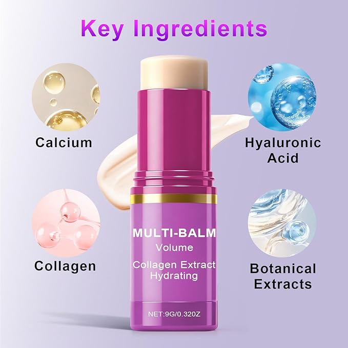 2 PCS Multi Balm, Volume Multi Balm Stick, Collagen Moisturizing Stick for Face, Eyes, Neck, Lips, Hydrating And Firming Skin, For Most Skin Types,Purple