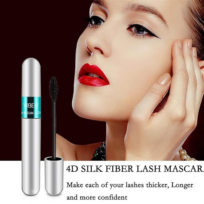 2 in 1 Mascara for VIBELY 5x Longer Waterproof Lash Cosmetics Mascara for Natural Lengthening, Thickening Effect No Clumping