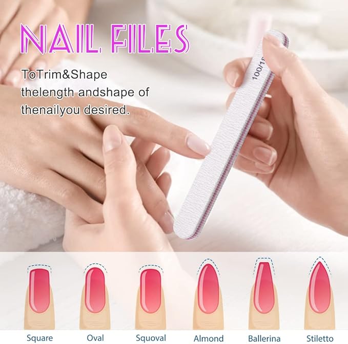 TsMADDTs Nail Files Set, 20PCS Double Sided Emery Board Natural Acrylic Nails 100 180 Grit Professional Manicure Tools for Home Salon