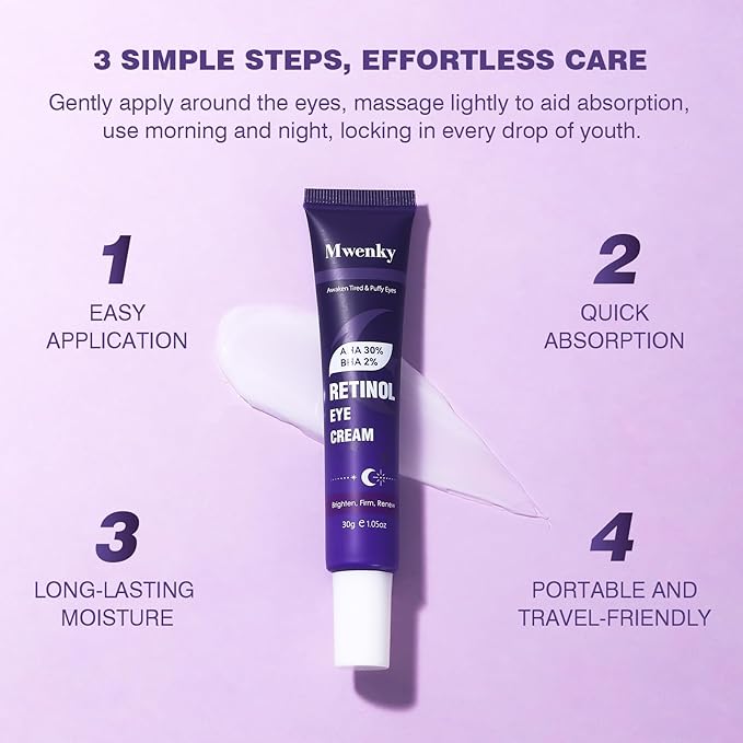 Retinol Eye Cream, Infused with Vitamin C&E to Smooth and Hydrate Skin, Cream for Dark Circles Treatments, Reduce Under, Smooth Wrinkles, Eye Bags, Puffiness