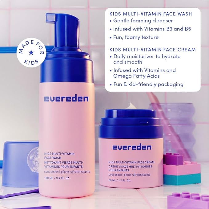 Evereden Kids Happy Face Duo (Melon Juice) - Multi-Vitamin Face Wash & Face Cream Set - Clean & Vegan Skin Care for Kids 3+ - Moisturizing, Nourishing, & Protective Skin Care Set