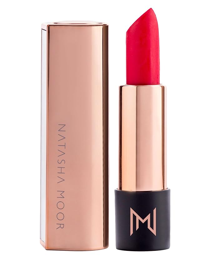 NATASHA MOOR Silk Suede Lipstick: Long-Lasting, Hydrating Semi-Matte Finish - Creamy, Cruelty-Free Formula - Silky Smooth and Highly Pigmented - FEARLESS