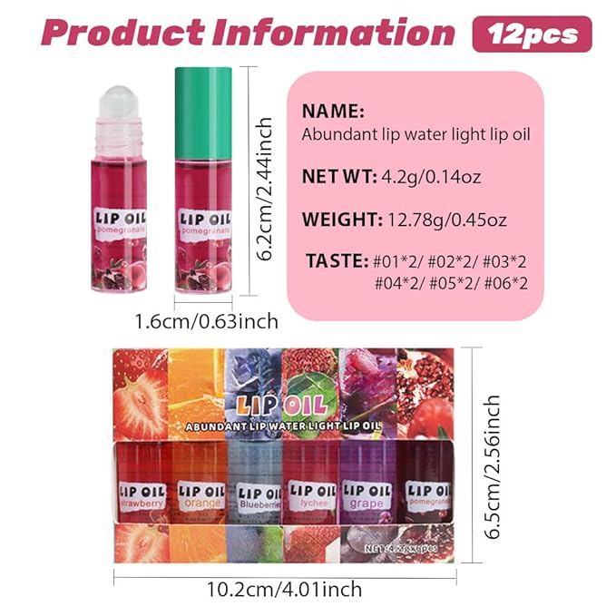 Kaely 12Pcs Mini Roll On Kids Lip Gloss, Fruit Flavored Lipgloss Set for Girls & Teens Party Favors, Hydrating & Moisturizing Lip Gloss Oil Makeup, Birthday Christmas Gifts, Vegan & Cruelty-Free