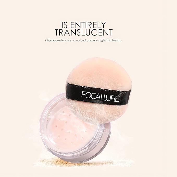 FOCALLURE Oil Control Loose Face Powder, Translucent Loose Setting Powder, Shine-Free Matte Finishing Powder, Long-lasting & Lightweight Sets Foundation Makeup, Includes Velour Powder Puff, Beige