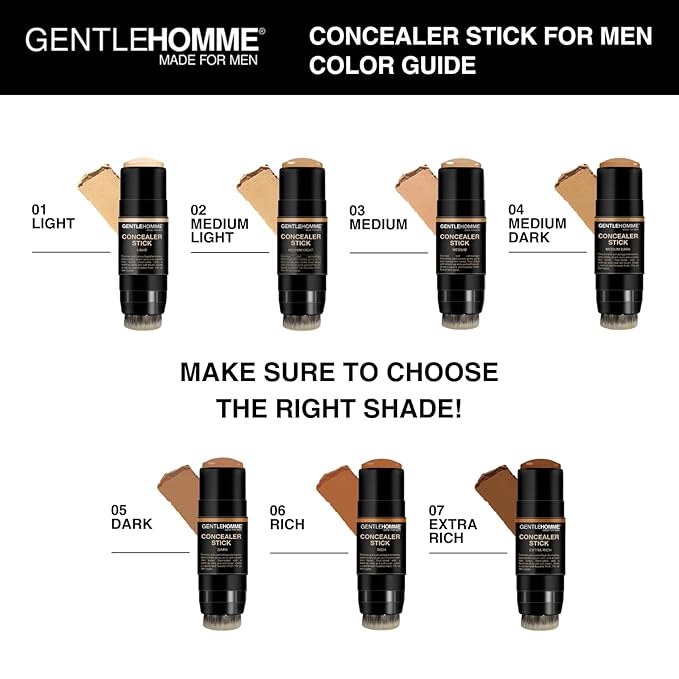 Gentlehomme Men's Concealer Stick with Brush for Dark Circles Eraser, 4 Shades, Light