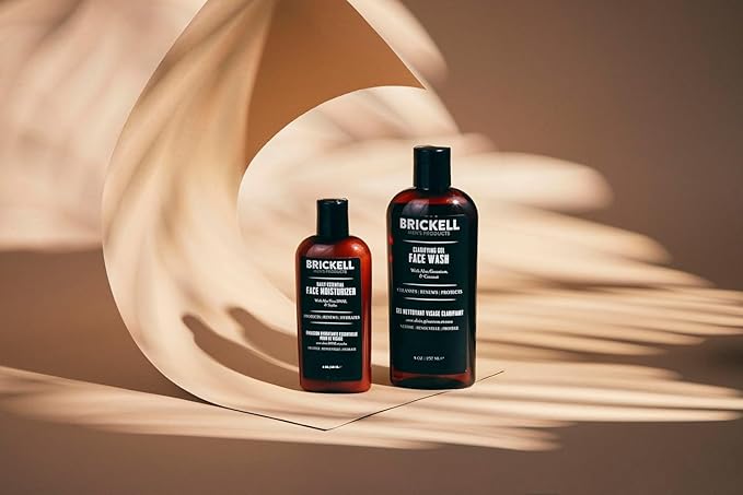 Brickell Men's Daily Essential Face Care Routine I, Gel Facial Cleanser Wash and Face Moisturizer Lotion, Natural and Organic, Unscented, Skincare Gift Set