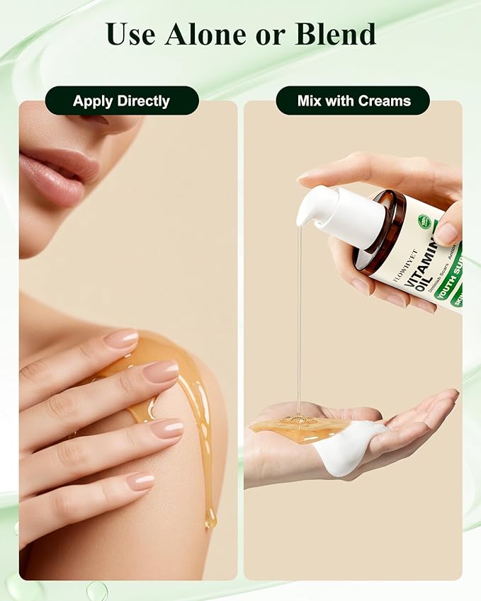 FLOWHYET 16 Floz Pure Vitamin E Oil For Scars, Organic vit e Nail Oil for Face, Skin, Body and Hair, Nourish Dry Skin, Maintain Youthful, Antioxidant, Fade Scars LIGHTWEIGHT - 500ml