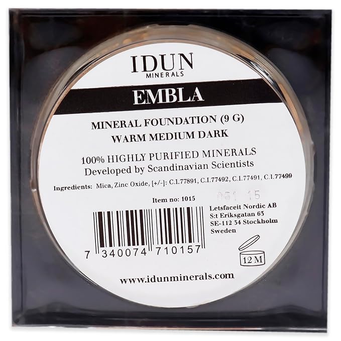 IDUN Minerals Mineral Powder Foundation - Longwear, Lightweight, Smooth Powder Formula - Blurring, Skin-Perfecting Finish - Vegan and Cruelty Free Formula - 015 Embla - 0.25 oz