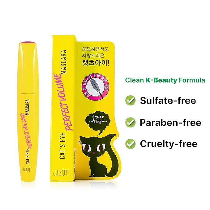 Cat’s Eye Curling Mascara K-Beauty – Lengthening, Volumizing, Smudge-Proof & Washable Mascara for Straight or Short Lashes, Non-Clumping Black Formula, 12g