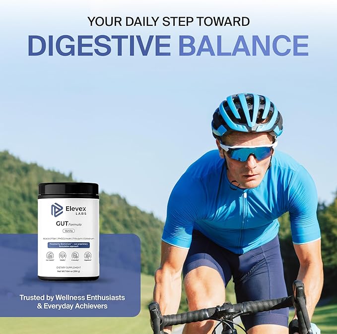 Elevex Gut Health Powder – 3g Colostrum (30% IgG) + Tributyrin (≥60% Butyrate Purity) + PHGG Prebiotics – Gut Lining, Gut–Brain & Bloating Support – BiomeCore™ – 30 Servings (Vanilla)