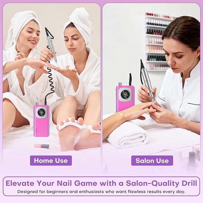 Electric Nail Drill Professional: Rechargeable Nail File with Bits for Acrylic Gel Nails, Professional Nail Drill Manicure Pedicure Polishing Shape Tools for Home Salon