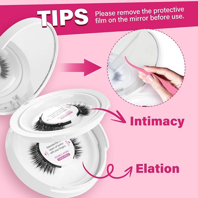 Magnetic Eyelashes Long Lasting And Reusable Magnetic Lashes 2 Pair 4 Magnets No Glue Needed False Eyelashes Waterproof,Cruelty Free,Easy To Wear(2 pair,Intimacy+Elation)