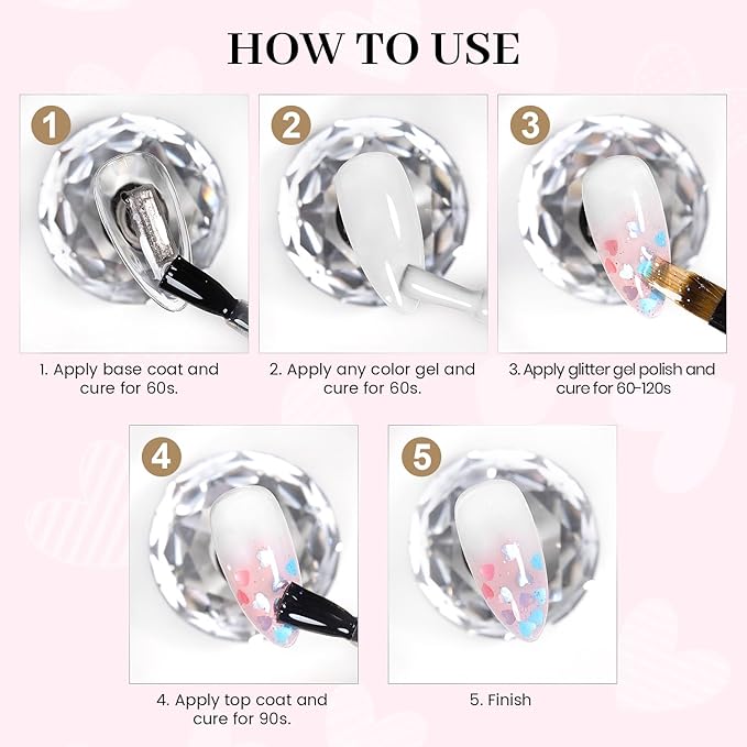 RARJSM Nude Clear Pink Heart Shape Glitter Gel Nail Polish Pink Holographic Laser Rainbow Effect Sparkle Shimmer Jelly Gel Polish Glossy Shine 8ml Soak Off Curing Need Home Salon DIY Nail Art Design