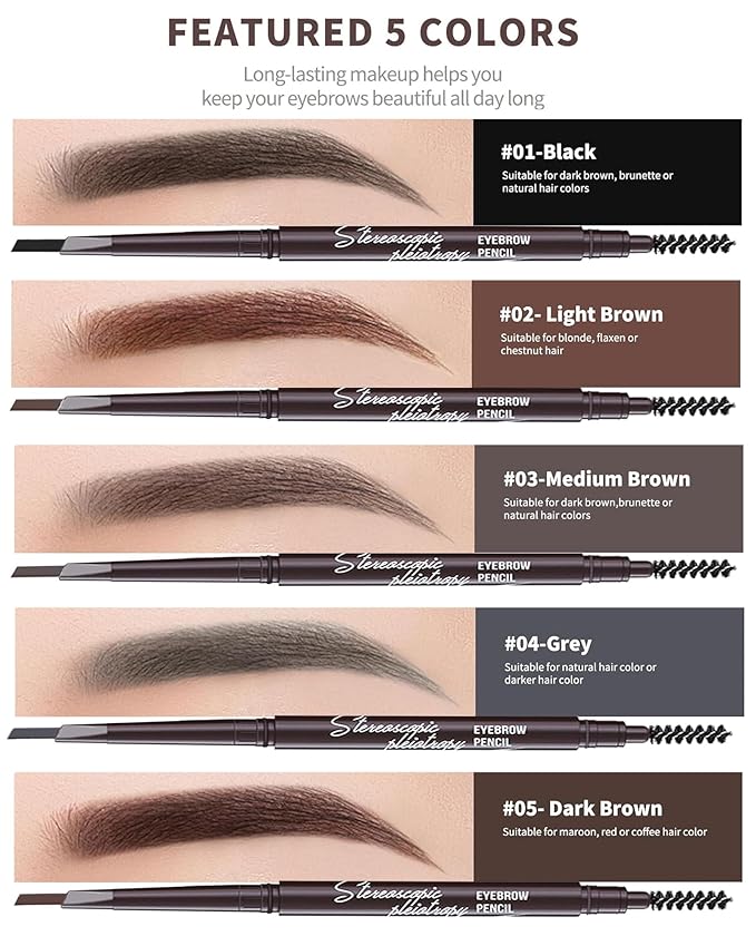 Berinist Waterproof Eyebrow Pencils for Women, 6Pcs Double-ended Black Eye Brow Pencil with Razor Kit, Triangular Tip Design Makes it Easier to Define and Fill in Brows for a Natural Look