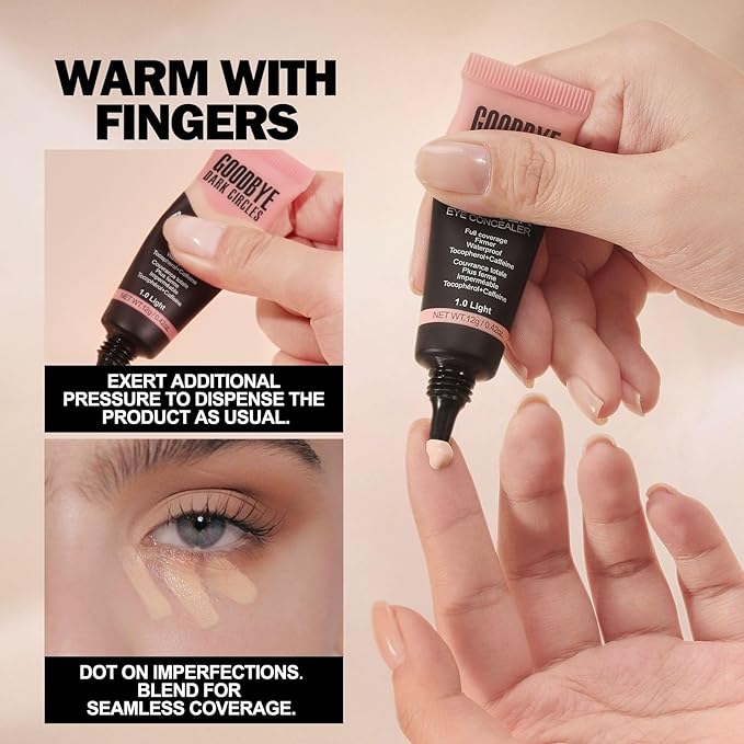 Liquid Concealer, Under Eye Full Coverage Concealers for Dark Circles, Fine Lines, Redness,Waterproof, Firming,Color Correcting Long lasting Makeup Concealer for Women (03#Medium)