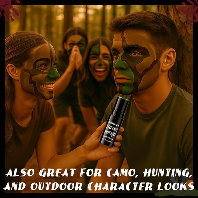 BOBISUKA Green Face & Body Paint Stick Water-Based Washable Face Paint Makeup Stick for Halloween Zombie, Witch, Hulk, Goblin, Hunting, Camo, Cosplay, SFX, Sports Eye Black & Costume Party