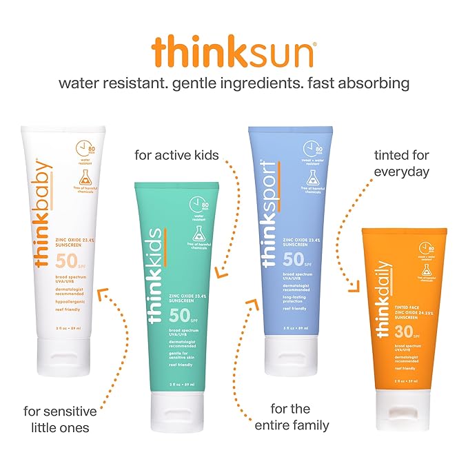 Thinksport SPF 50+ Mineral Sunscreen with Clear Zinc Oxide, 6 Fl Oz – Safe, Natural, Water Resistant, Broad Spectrum UVA/UVB Sun Screen for Sun Protection – Vegan, Reef Safe Sunscreen