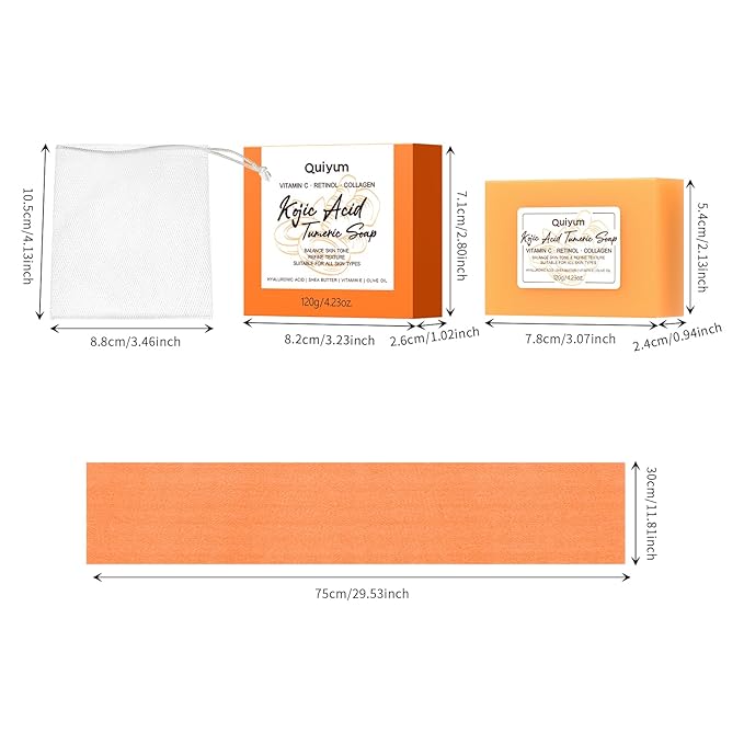 Kojic Acid Turmeric Soap, Dark Spot Remover for Face, Facial Skin Care Products, Even Skin Tone, Moisturizing & Nourishing, 3 Pack+ African Net Sponge, Christmas Gift Stocking Stuffers