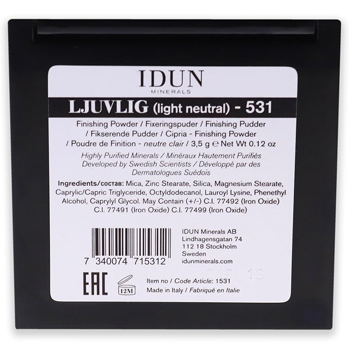 IDUN Minerals Setting Finishing Powder - Natural, Pigmented, Full Coverage Formula - Semi-Matte Finish - Velvety and Smooth Pressed - Cruelty Free, Vegan Makeup - Ljuvlig 531 Light Neutral - 0.12 oz