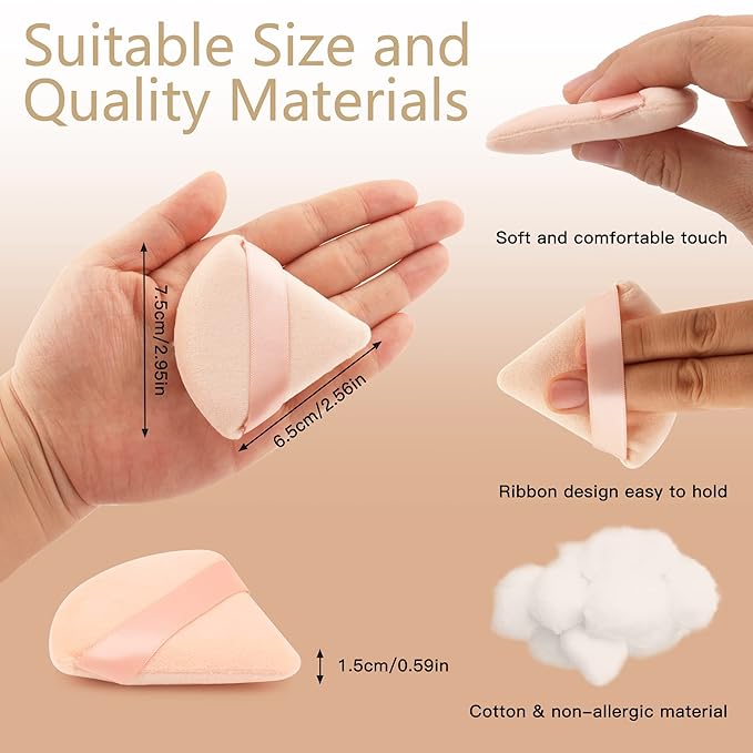 2 Pcs EVAOUXIU Triangle Powder Puff for Face Powder, Soft Plush Setting Powder Puff, Velour Cosmetic Foundation Blender Sponge Beauty Makeup Tools (Nude)