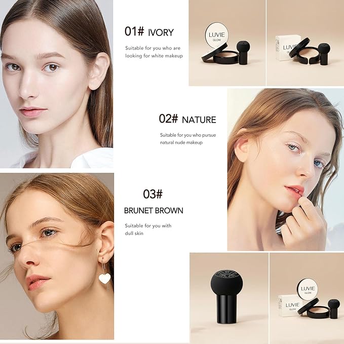 Foundation Cushion,Mushroom Head Air Cushion CC Cream Makeup,Brighten Long-Lasting For All Skin Types (BRUMET BROWN)