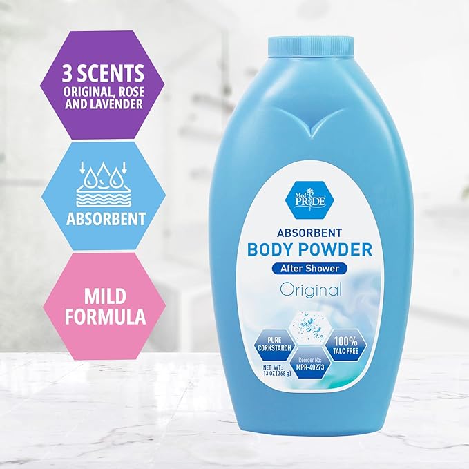 MED PRIDE Talc Free Cornstarch Body Powder Original Scent, Moisture Absorbing Skin Care for Daily Freshness, Cruelty Free Formula, 13 Ounce Bottle