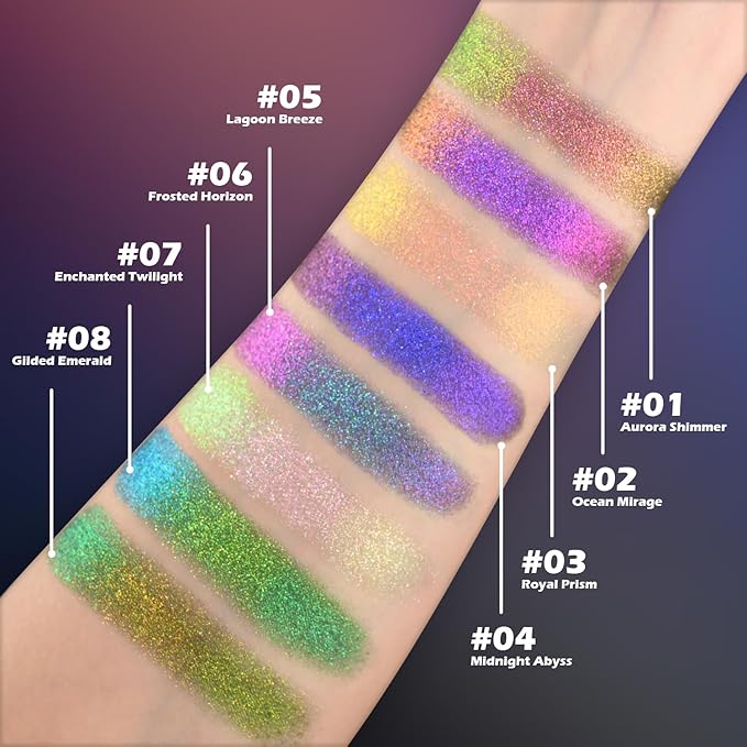 CHARMACY Multichrome Glitter Eyeshadow, Intense Pigmentation Chameleon Sparkling Eyeshadow, Bright Highlighter Duochrome Eye Make Up, Multi-Reflective Finishes Glitter Metallic Eye Makeup #08