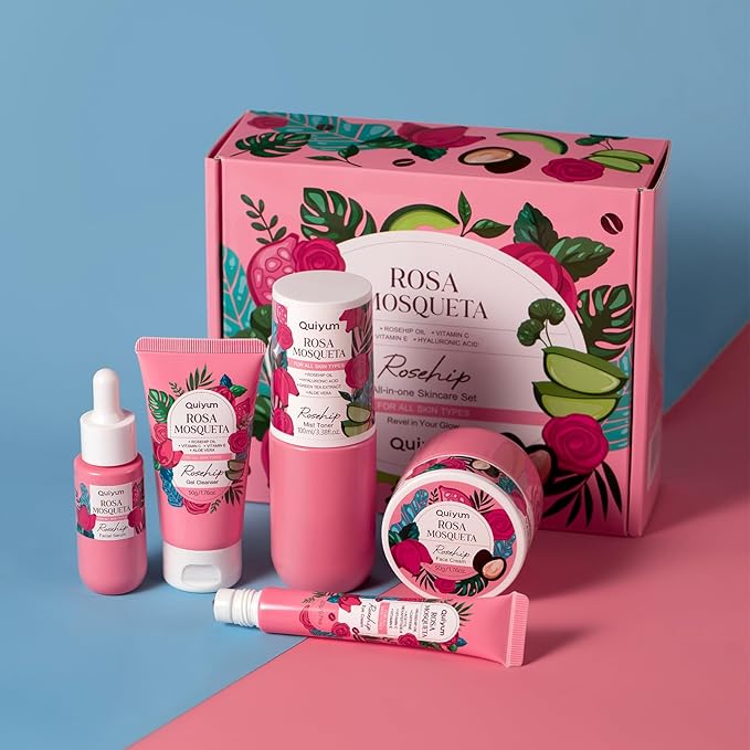 Skin Care Set, Rosehip & Vit-E Skincare Kits 5PCS- Restore Skin Elasticity, Refine Texture, Even Tone, Moisturizing, for All Skin Types, Valentine's Day Birthday Gift, Suitable for Cold Regions
