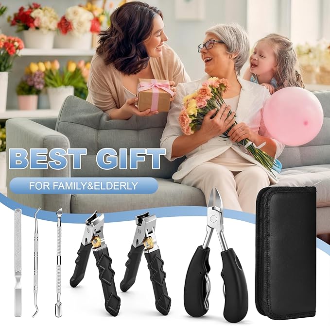 Senior-Specific Toe Clippers, Thick Toenails, Men's Large Toe Clippers, Wide-Opening Design, Sharp and Durable, Long-Handled Nail Clippers, 45° Beveled Ingrown Nail Clippers