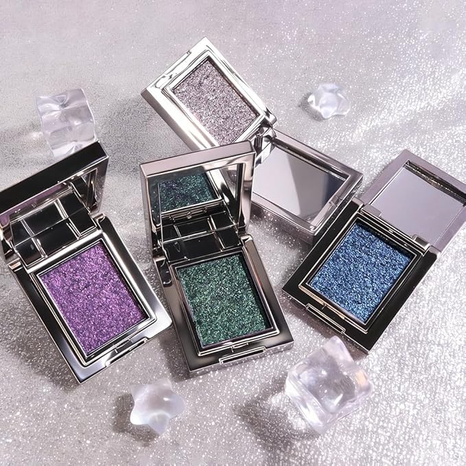 Sparkly Eyeshadow Palette for Women, Single Monochrome Eye Shadow Makeup, Shiny Pressed Cream Powder, Blendable Natural sombras para ojos, Holographic,Vegan,Travel (08-sparkly-Purple)