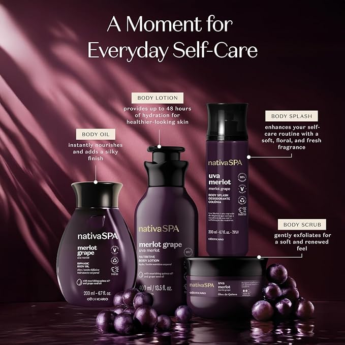 Nativa SPA by O Boticário Merlot Grape Body Lotion, Deep Hydration with Quinoa & Grape Seed Oil for Silky, Firm Skin 13.5 Ounce (400ml)