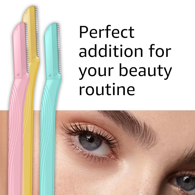 Amazon Basics Women's Multipurpose Exfoliating Dermaplaning Tool, Eyebrow & Facial Razor, Includes Blade Cover, Multicolor, 9 Count