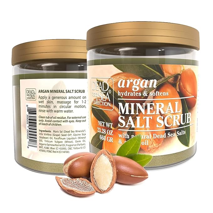 Dead Sea Collection Argan Salt Scrub – Exfoliating Body Scrub for Women – Moisturizing and Nourishing Skin – with Pure Oils and Dead Sea Minerals (23.28 Oz)