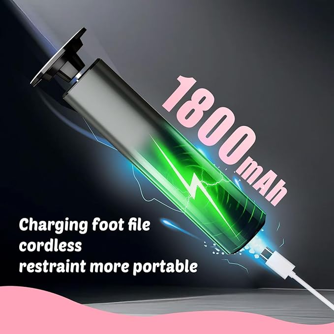 Dolcevitae Electric Foot Callus Remover - 9-Speed with Glass Crystal Grinding Disc & Storage Box, 80/120 Grit Sandpapers (20pcs), 10 Nail Heads, Type-C Fast Charge for Dead Skin