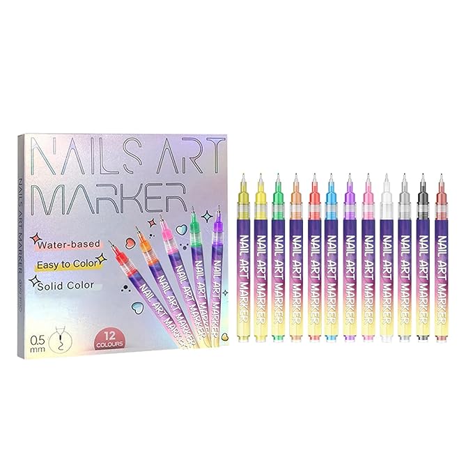 12 Colors Nail Art Pens Set,Nail Art Markers for Gel Nails,Fine Tip Nail Art Pen 0.5mm,Drawing Painting Liner Brush for DIY Nail Art Drawing Painting Tools (B-2 Sets)