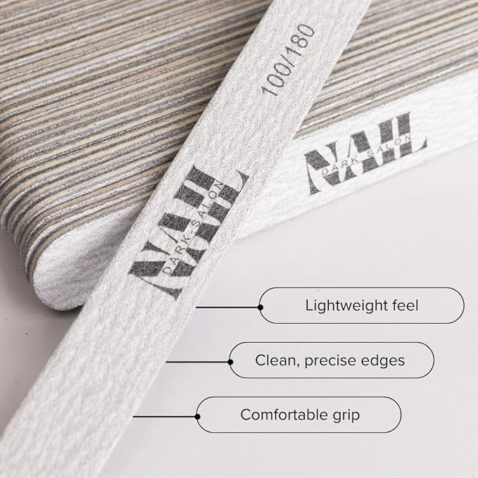 Nail Dark Professional Nail Files 100/180 Grit (Pack of 50) | Ultra-Thin Dual Sided Emery Boards for Manicure & Pedicure | Strong, Flexible Salon Grade Nail Shaping Tools