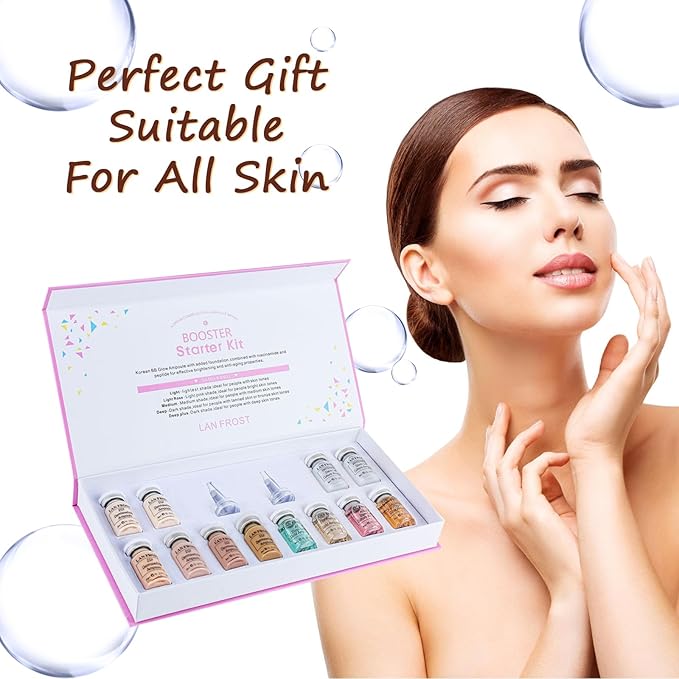 BB Facial Glow Starter Kit Hyaluronic Acid Serum Foundation Skincare Mix Kit 0.27oz Hyaluronic Ampoule and Essence Foundation, 12 Vial Pigment Skincare Kit with Serum