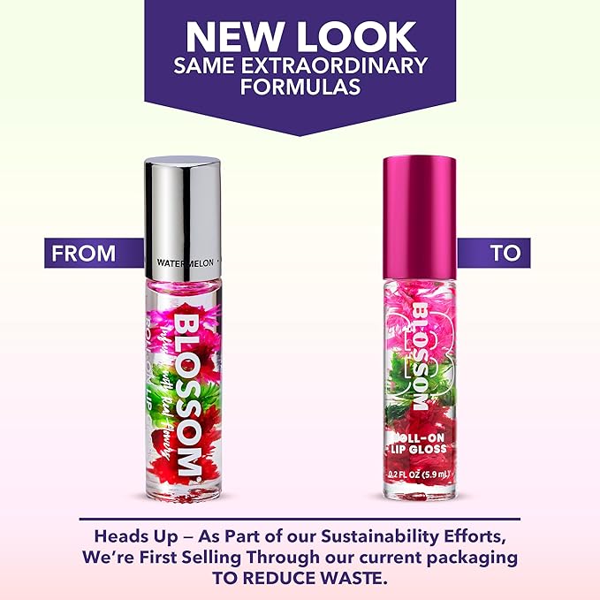 Blossom Roll on Lip Gloss, Scented Clear High Shine Moisturizing Lip Oil, Non Sticky, Infused with Real Flowers, Made in USA, 0.2oz, Mint